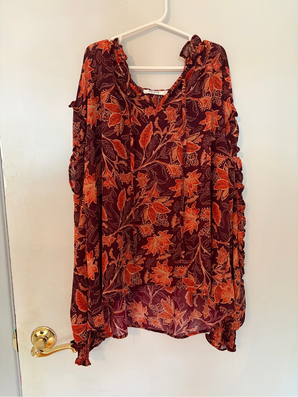 Women’s Ricki's Orange and Burgundy Floral Blouse Size Large
